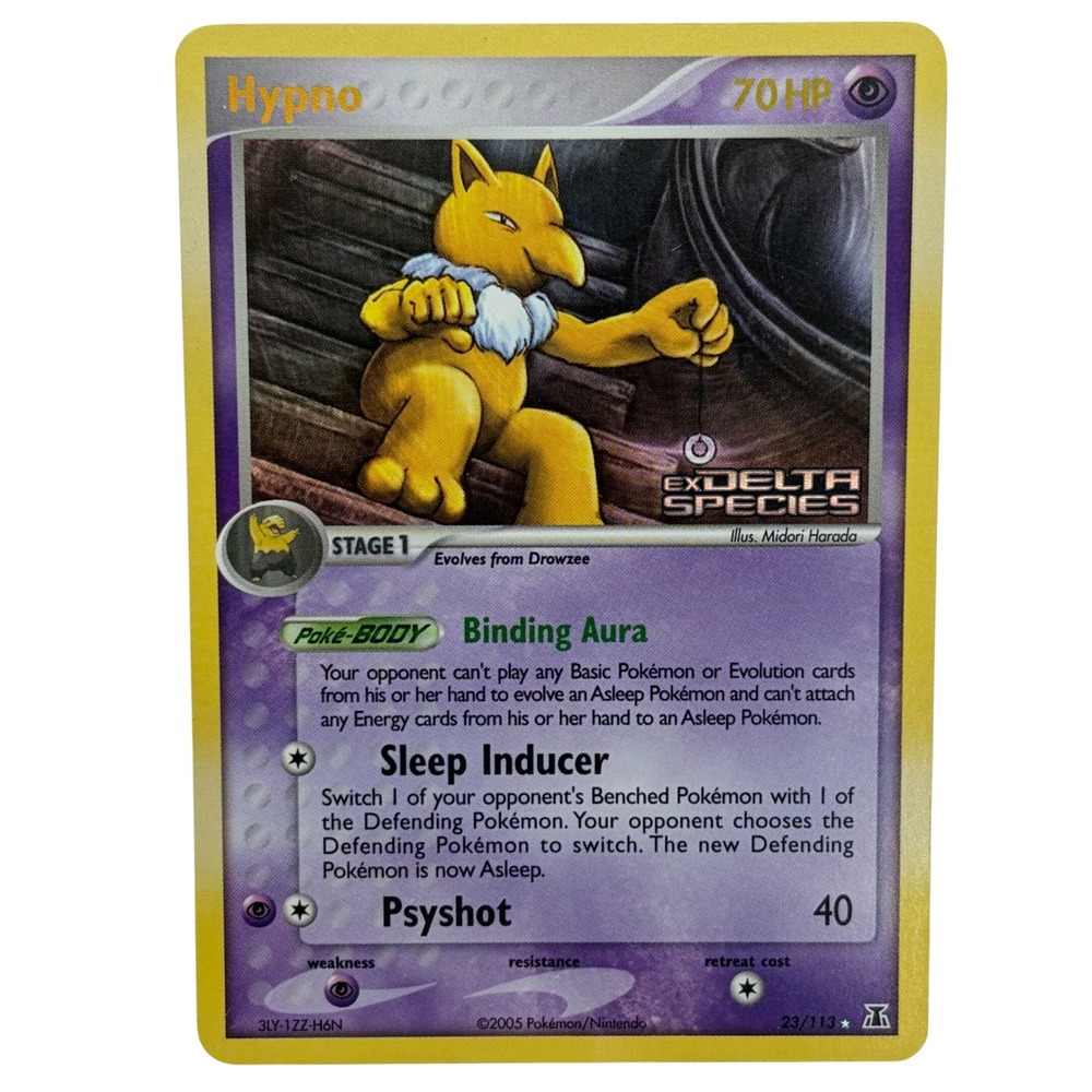 Pokemon Hypno 23/113 EX Delta Species Rare Reverse Holo 2005 Stamped Card